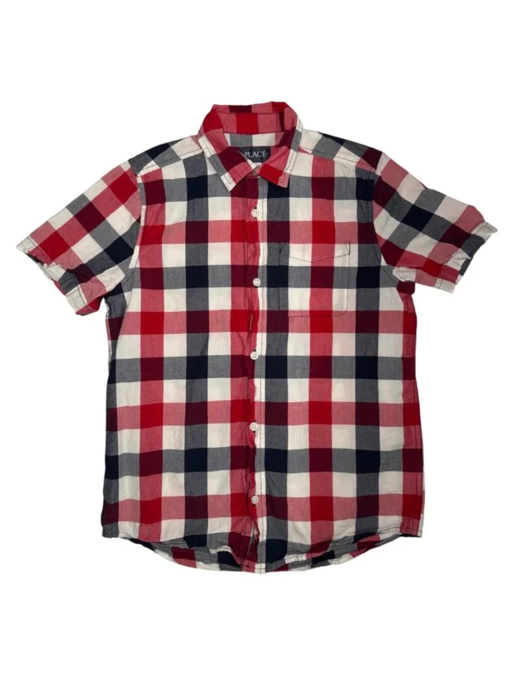 Three The Children's Place Boys Short Sleeve Button Up Dress Shirts Size L 10/12